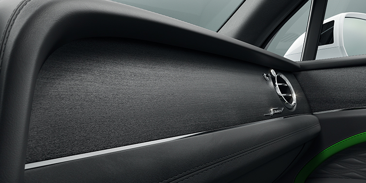 Bentley Hong Kong - DCH Bentley Bentayga Speed SUV front dash close up in Hyper Green and Beluga black hides, with Black Stained Crown Cut Walnut veneer